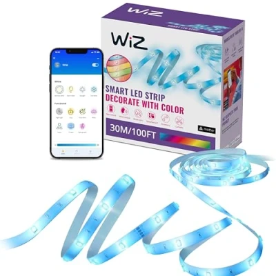 Afbeelding van WiZ RGB LED strip 30 meter op maat te knippen 16 miljoen kleuren en wittinten vooraf ingestelde lichtscènes werkt met Google Home, Alexa HomeKit