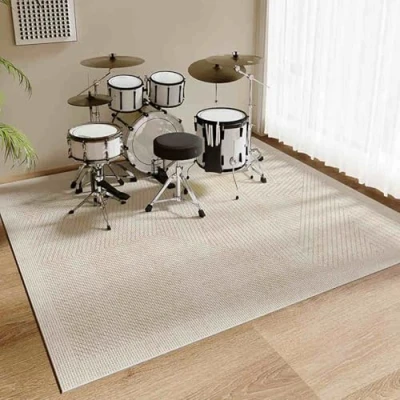 Afbeelding van Drumtapijt, drummat, antislip, geluiddicht tapijt, 160 x 140 cm, pads, drumaccessoires, voor drumset, vloerbescherming, platenpad spatbekken, bekkenstandaarden, drumtapijt