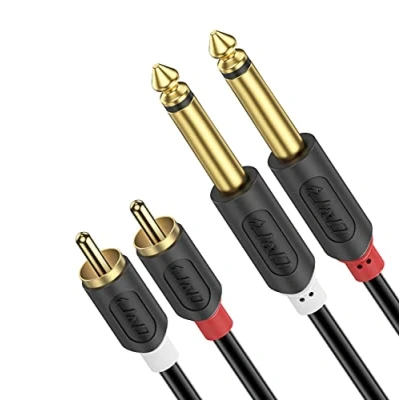 Afbeelding van J&amp;D Dual 1/4 inch TS naar RCA Stereo Audio Verbindingskabel, Vergulde Audiowave Serie 2 x 6,35 mm Mannelijk PVC Omhulde Adapterkabel (2,7 Meter)