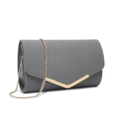 Afbeelding van Miss Lulu Dames enveloppe clutch elegante avondtas bruidstas envelop tas handtas met ketting voor bruiloft party prom, grijs