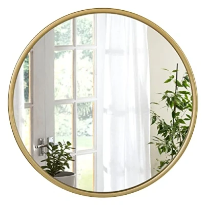 Afbeelding van WOLTU Ronde wandspiegel met gouden lijst, 40 cm, moderne hangspiegel voor badkamer, slaapkamer, woonkamer, hal, decoratieve make upspiegel van glas, metaal, MDF en haken