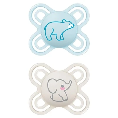 Afbeelding van MAM Perfect Start fopspeen in set van 2, speciaal voor pasgeborenen, kindvriendelijke babyfopspeen duurzame en biologisch hernieuwbare materialen, met fopspeenbox, 0 2 maanden, beer/olifant