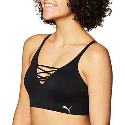 Afbeelding van PUMA Sportbeha met vetersluiting voor dames, ondoorzichtig, Zwart/Metallic, M