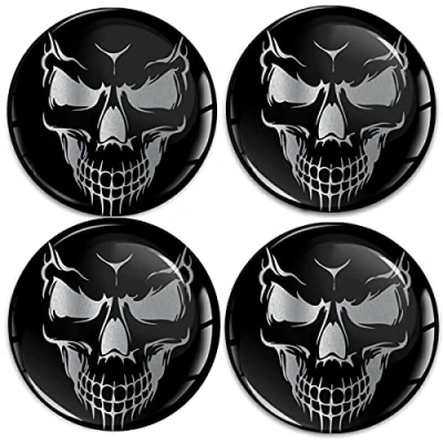 Afbeelding van SkinoEu® 4 x 60 mm sticker 3D gel siliconen autosticker stickers doodshoofd schedel zilver velgenstickers wieldoppen naafdop wielnaafdop autotuning A 9260