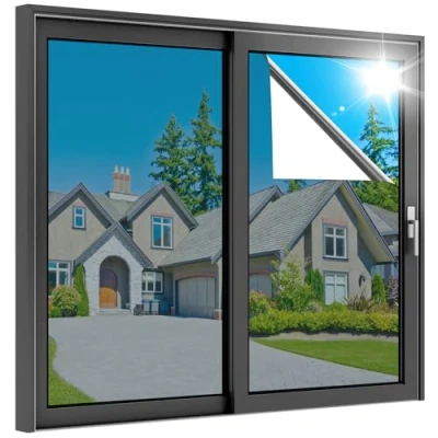 Afbeelding van rabbitgoo Spiegelfolie Inkijkbescherming 60x200cm Zilver, Raamfolie Spiegel Zelfklevend, Eenrichtingsraamfolie, Privacy Folie Reflecterende, uv bescherming, Zonwerende voor Thuiskantoor