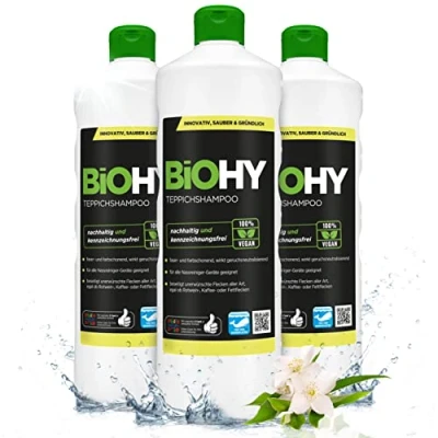 Afbeelding van BiOHY Tapijt schoonmaker (3 x 1l Fles) Tapijtreiniger concentraat ideaal voor het verwijderen van hardnekkige vlekken goed verdragen door dieren (Teppichshampoo)