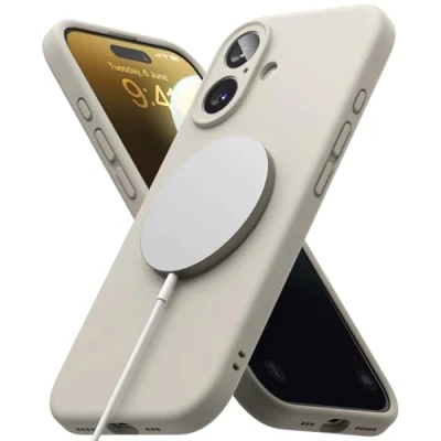 Afbeelding van Ringke Silicone Magnetic Compatibel met iPhone Plus Case, Cover Magnetisch Draadloos, Schokabsorptie Flexibele Soft Feel Hoesje Stone