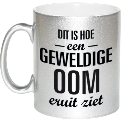 Afbeelding van Geweldige oom cadeau mok / beker zilverglanzend 330 ml feest mokken