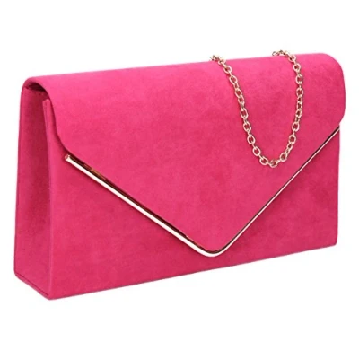 Afbeelding van SwankySwans Vrouwen Oscar Envelop Suede Velvet Party Prom Clutch Bag Clutch, Roze (Fuschia)