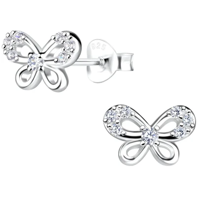 Afbeelding van JoyS Zilveren vlinder oorbellen zirkonia 9 x 6 mm sterling zilver 925 oorknoppen
