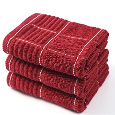 Afbeelding van ANYI Keukendoeken zwaar belastbare absorberende vaatdoeken met ophanglus 100% katoenen theestukken (16 x 26, set van 3, roodwit)