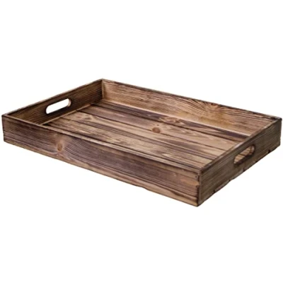 Afbeelding van Serveerdienblad van hout, 60 x 40 8 cm, houten dienblad, ontbijtdienblad, decoratief beddienblad, gevlamd