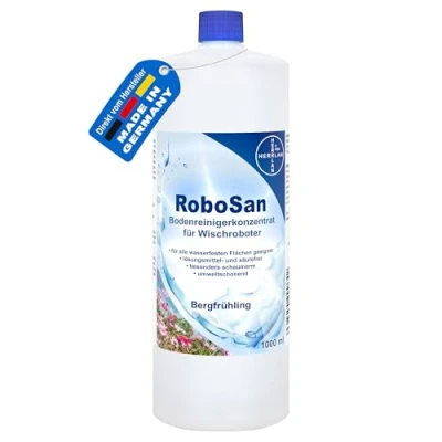 Afbeelding van HERRLAN® RoboSan Vloerreiniger 1000 ml Reinigingsconcentraat Voor robotdweilen Geur: Mountain Spring alle stofzuig en dweilrobots Made in Germany