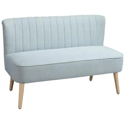 Afbeelding van HOMCOM 2 zitter stoffen bank beklede zitmeubel loungebank hout schuimstof lichtgrijs 117 x 56,5 77 cm