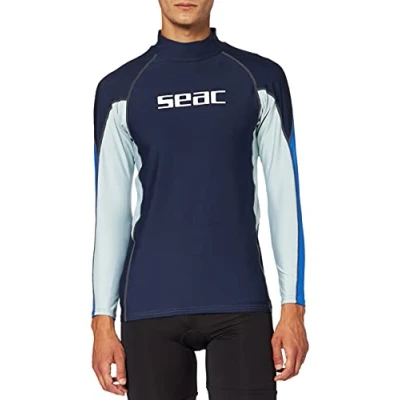Afbeelding van Seac RAA Long Evo rashguard met lange mouwen voor heren UV zwem en snorkeltop Blauw/wit XXXL