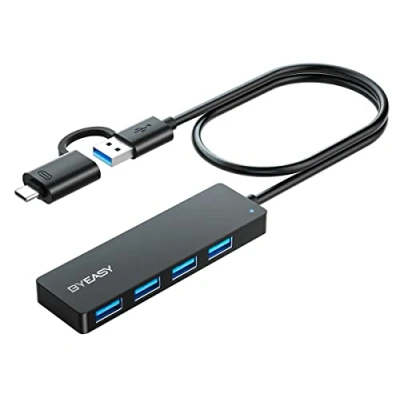 Afbeelding van USB HUB, BYEASY C HUB naar 3.0 met 4 poorten en 2 ft kabel, ultradunne draagbare splitter voor MacBook, Mac Pro/Mini, iMac, PS4, Surface Pro, XPS, PC, flashdrive, Samsung More, zwart