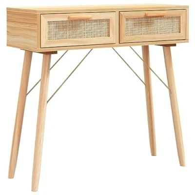 Afbeelding van Wandtafel 80x30x75 cm massief grenenhout en natuurlijk rattan