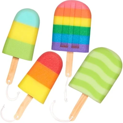 Afbeelding van BRUBAKER Set van 4 badspons, douchespons, ijslolly&#039;s, badspons voor kinderen en volwassenen, hygiënisch duurzaam, badplezier het hele gezin, wasspons incl. geschenkdoos