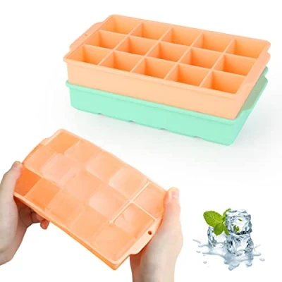 Afbeelding van JOPHEK IJsblokjesbakje, 2 delig siliconen ijsblokjesbakje met 30 bakjes, vierkante ijsblokjes 3,5 cm voor cocktails, whisky, wijn, fruitpuree, Ijs Thee, groen+roze