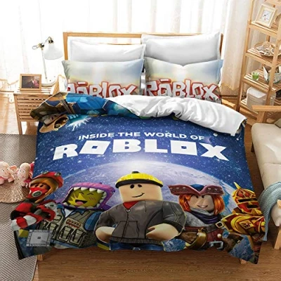 Afbeelding van NICHIYO Roblox Beddengoedset, dekbedovertrek en kussensloop, microvezel, 3D digitale print, driedelige set (dekbedovertrek + kussenslopen) (1, eenpersoonsbed 135 x 200 cm)