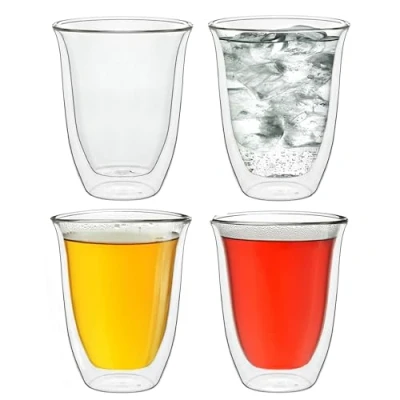 Afbeelding van dubbelwandige glazen 250 ml &quot;DG V&quot;, set van 4, groot thermoglas, dubbelwandig borosilicaglas, koffieglazen, theeglazen, latteglazen,