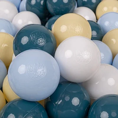 Afbeelding van KiddyMoon 100 Ballen ∅ 7Cm Kinderballen Speelballen Voor Ballenbad Baby Plastic Made In Eu, Donker Turkoois Pastel Blauw Geel Wit