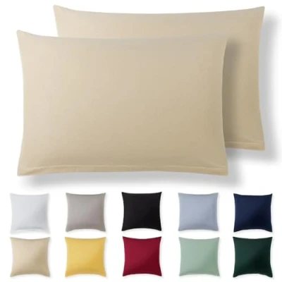 Afbeelding van Alreya kussensloop 50 x 70 cm (set van 2) beige 100% jersey katoen voor kussen cm, hoofdkussenslopen, superzachte kussenslopen met ritssluiting