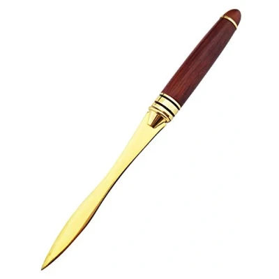 Afbeelding van CaLeQi Handvat Brievenopener Mes Roestvrij Staal Split File Enveloppen Briefpapier Draagbare Envelop Opener voor School Thuis Werk Gebruik (Mahonie Gouden Brievenopener)