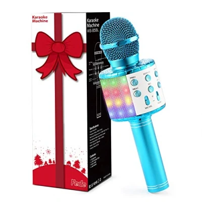 Afbeelding van Fede Karaoke Microfoon Bluetooth Draadloze Draagbaar met Veelkleurig LED licht voor Kinderen Muziek Compatibel Android/iOS PC of Smartphone