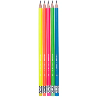 Afbeelding van Bruynzeel Grafietpotlodenset Neon, 5 Hb Potloden met Gum