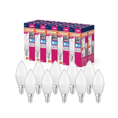 Afbeelding van OSRAM LED STAR VALUE KLASSISK B40 LAMP til E14 base, stearinlys, FR, 470 lumen, dagslys hvid (6500k), udskiftning konventionelle 40W pærer, ikke dæmpbar, 10 pack