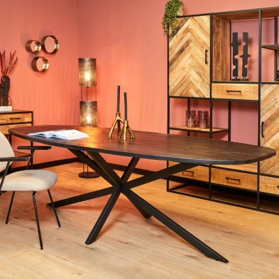Afbeelding van Eetkamertafel Mia Houten tafel zwart eettafel ovaal 240 cm