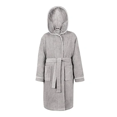 Afbeelding van LAYNENBURG Premium Badjas kinderen &amp; tieners met capuchon 100% katoen OEKO TEX Standard 100 donzige badstof Maat (134 140, Grijs)