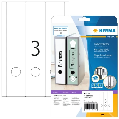 Afbeelding van Rugetiket HERMA 5135 breed/ lang 61x297mm zelfklevend wit