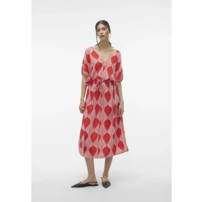 Afbeelding van VERO MODA jurk VMTULA met all over print en ceintuur rood