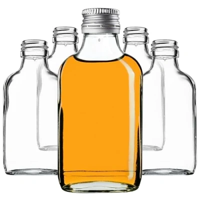 Afbeelding van KADAX Flachmann 100 ml, stuks, kleine glazen flessen met schroefdop, flesjes om te vullen, mini likeurflessen, jeneverflessen (zilver)