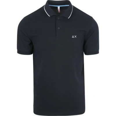 Afbeelding van Sun68 Poloshirt Small Stripe Collar Navy maat 3XL heren met Modern fit Pasvorm Stretch