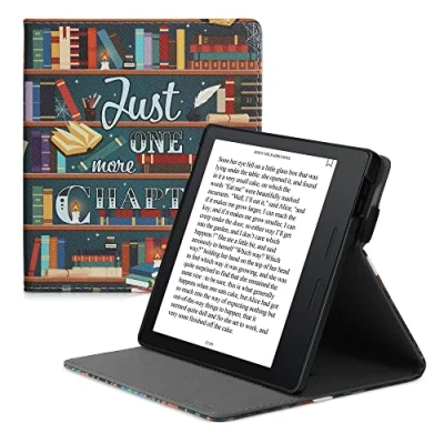 Afbeelding van kwmobile e reader hoesje geschikt voor Amazon Kindle Oasis 10. Generation hoes Ereader flip case met standaard Kunstleren cover bibliotheek design in meerkleurig