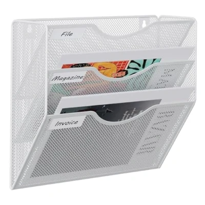 Afbeelding van EasyPAG 3 Tier A4 Mesh in Tray Muur Pocket Bestand Houder Mail Organizer Tijdschrift Opslag Rack, Wit