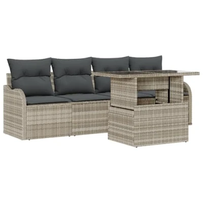 Afbeelding van vidaXL 5 delige Tuin Sofa Set met Kussens Lichtgrijs Poly Rattan, 2 Persoons Rattan