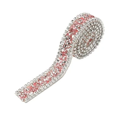 Afbeelding van Crystal Rhinestone Diamond Lint, Akozon Ribbon Roll 1yard 15mm Mesh Wrap Sparkle Lint Decoratie (Roze)