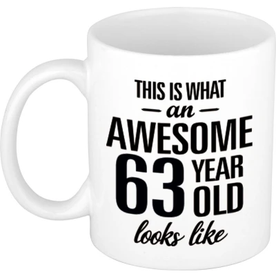 Afbeelding van Awesome 63 year cadeau mok / verjaardag beker 300 ml feest mokken
