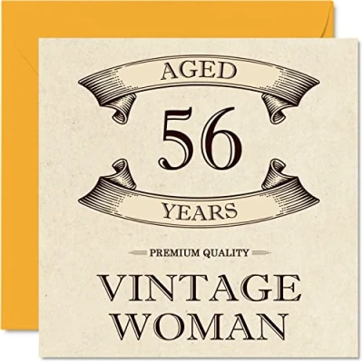 Afbeelding van Vintage 56e verjaardagskaarten voor vrouwen leeftijd 56 jaar leuke verjaardagskaart mama zus vrouw vriendin oppas oma tante, 145 mm x dames wenskaarten,