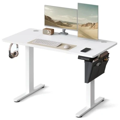Afbeelding van SONGMICS Elektrisch zit sta bureau, in hoogte verstelbaar 60 x 120 (72 120) cm, 4 opberghoogtes, opbergetui, voor kantoor, wolkwit LSD132W01