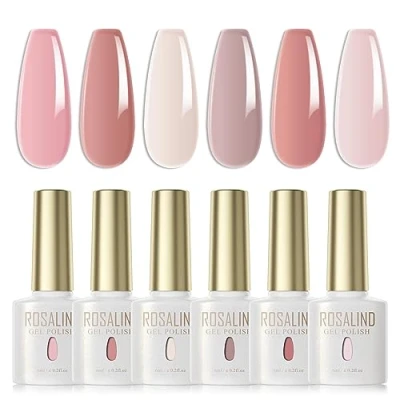 Afbeelding van ROSALIND UV Nagellak Jelly 6 Kleuren Roze Licht Huidskleur Klassieke Doorschijnende Gel Set Kleur Voor Nagels Soak Off Lakken Lamp