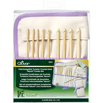 Afbeelding van clover Bamboe verwisselbare Tunesische haaknaaldset, bruin, 20,3 cm hoogte x 17,3 lengte 3,0 breedte