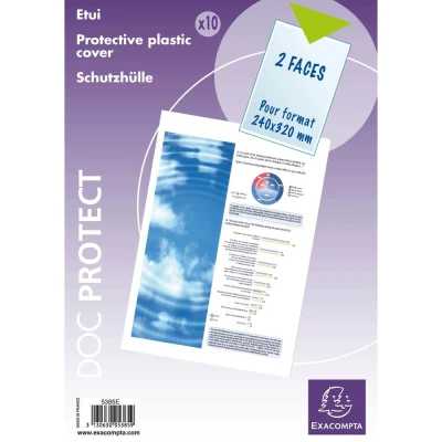 Afbeelding van Exacompta Ref. 5385E Pak van 10 beschermingsetuis enkel 2 zichten voor het beschermen 24x32 cm documenten 32,2x24,9cm opbergformaat In glad 20/100e PVC Intensief gebruik Kleur:kristal