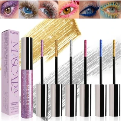 Afbeelding van 6 Kleuren Kleurrijke Mascara voor Wimpers Set, Parelmoerglitter Waterproof No Smudge Gekleurde Mascara, Charmante Volumineuze Halloween Kerstmis Ogen Make up