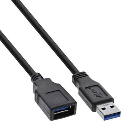 Afbeelding van USB naar (volledig bedekt) verlengkabel USB3.0 tot 2A / zwart 5 meter