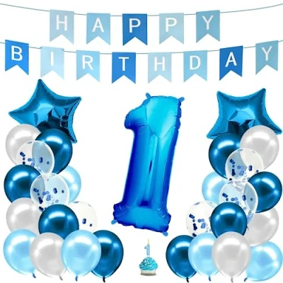 Afbeelding van Verjaardag Decoratie Jongens Blauw Nummer 1ste Jongen Gelukkige Slinger Folieballon 1 Ballon Kinderen